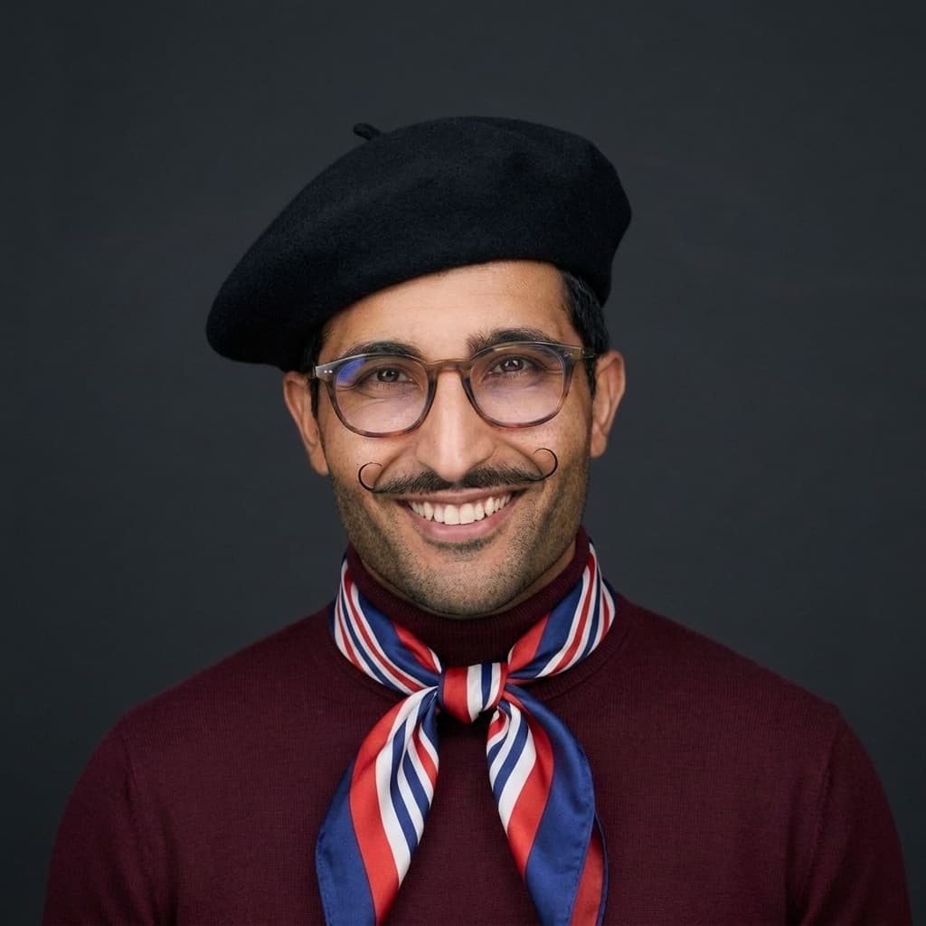 Arish Deau Bash, Head of European Division — beret and French scarf